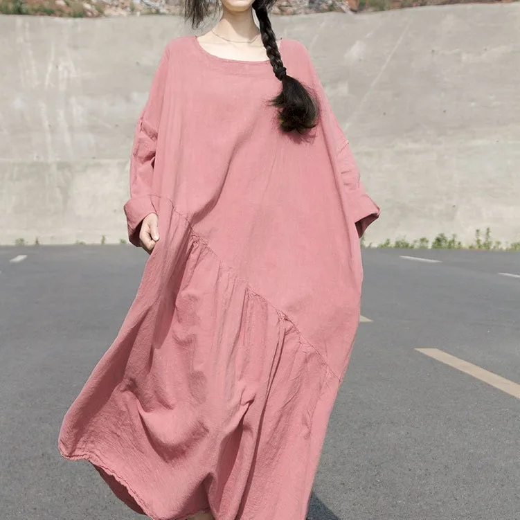 

New design sand wash literary retro linen cotton splicing fold dress fashionable casual versatile simple temperament elegant hol