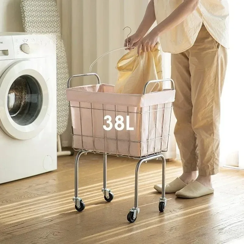 Large Capacity Laundry Hamper Bathroom Movable Small Cart Yoga Mat Storage Basket Home Use Doll Dirty Clothes Organizer