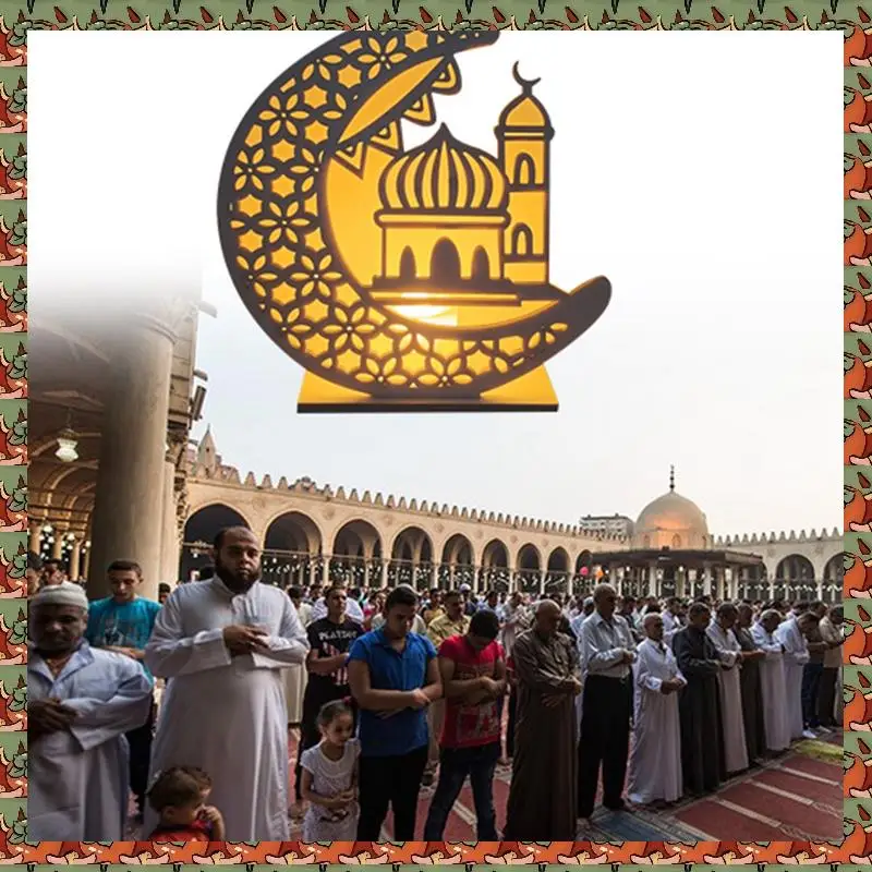 

ABLQ Wooden Crafts Ornament Lamp Middle East Festival Eid Decorative Lamp Moon LED Decorative Lamps, A Durable Easy Install