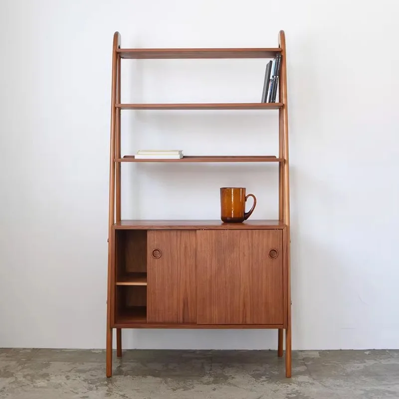 北欧デンマーク産無垢材本棚 多層ブックケース ディスプレイスタンド チェリーウッド リビングルーム 壁掛け収納ラック ディスプレイケース