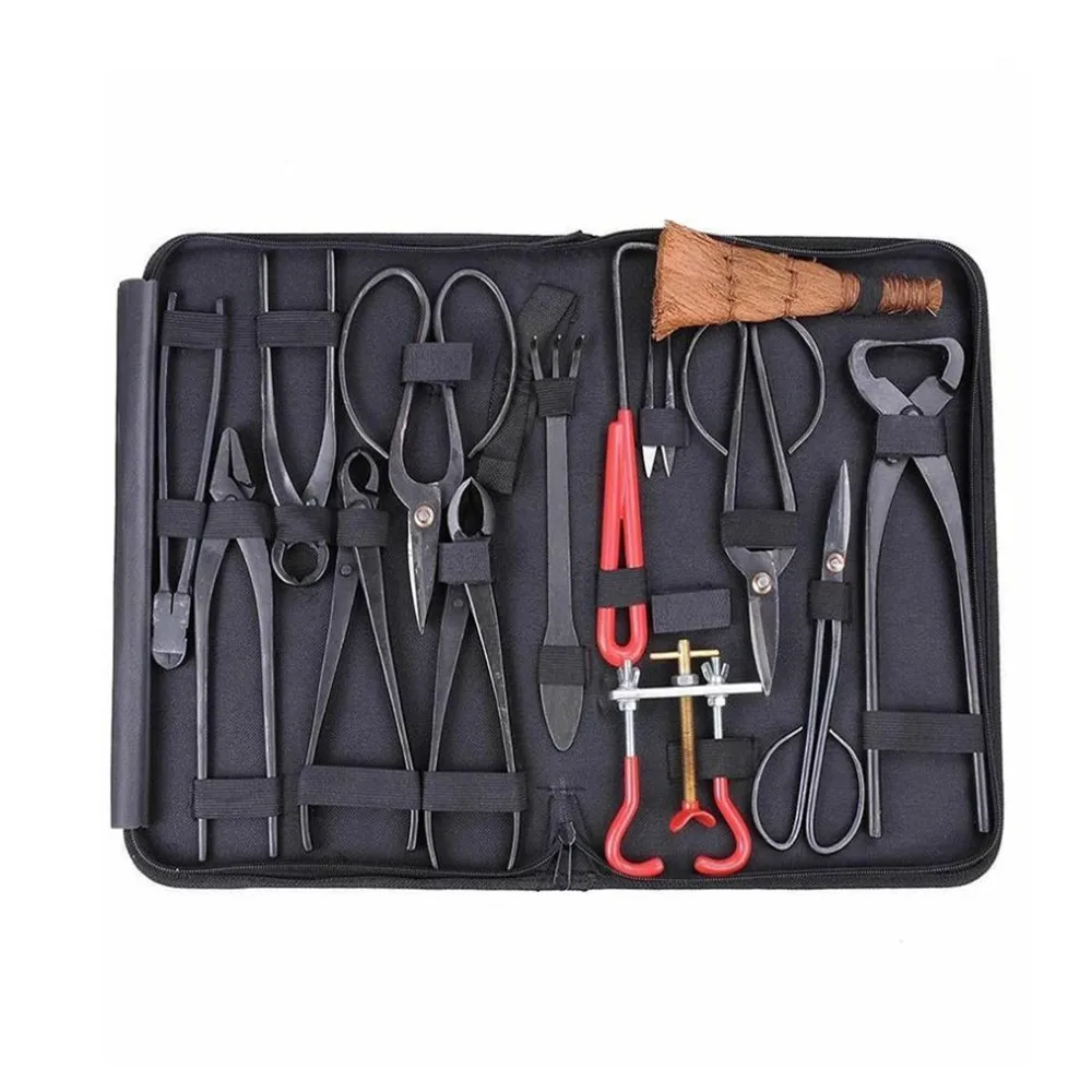 

14PCS Bonsai Tools Set Bonsai Pruning Tool Set Shear Garden Extensive Cutter Carbon Steel Scissors Kit Case Garden Hand Tools