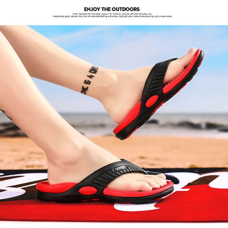 Summer Big Size Youth Light Beach Slippers Men Massage Non-Slip Cool Outside Flip Flops Breathable Thick-Soled Toe Sandals