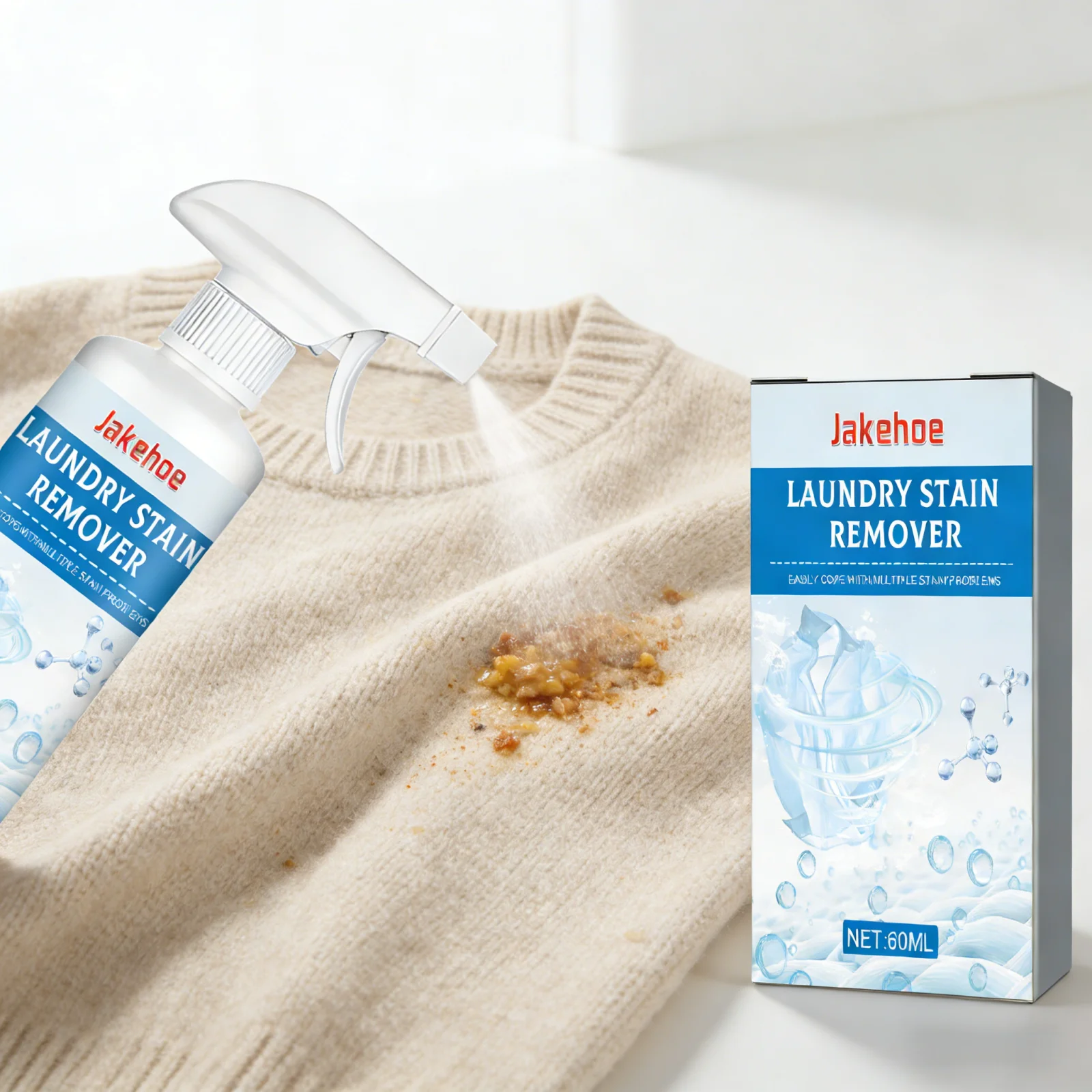Jakehoe Laundry Stain Remover Powerful Decontamination Quickly Remove Non Irritating Stubborn Stains Clean Clothes Spray 60ml