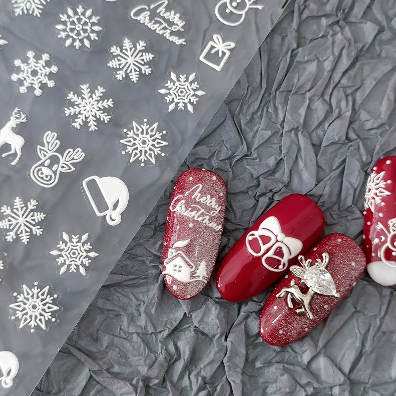 1 unidad de nuevas pegatinas tridimensionales 5D para uñas artesanales, pegatinas para uñas en relieve de alta calidad, pegatinas para uñas con diseño de Nochebuena Muxue