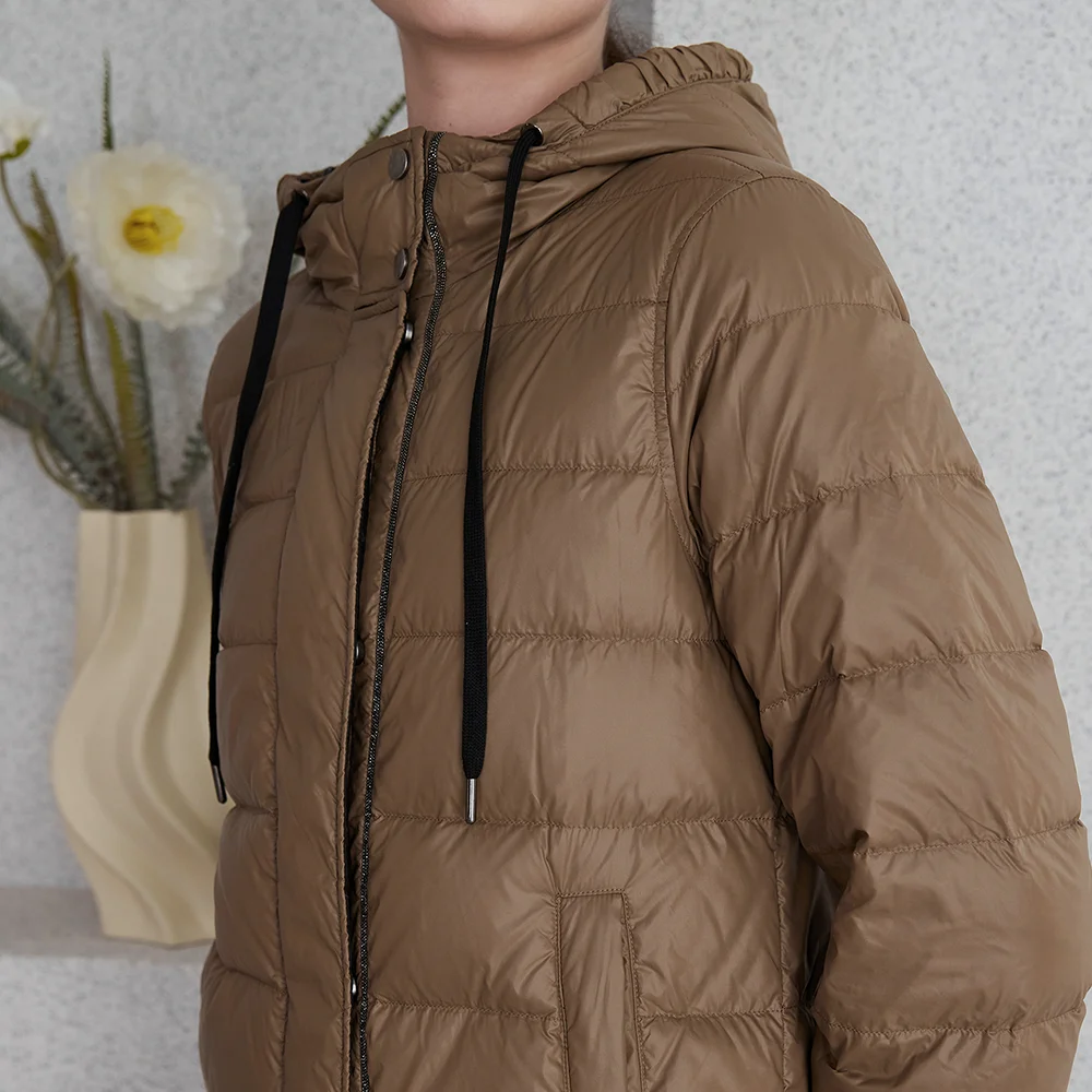 CA-66 Luxury women\'s clothing winter thickened 90% white duck down coats Long hooded Puffer jacket