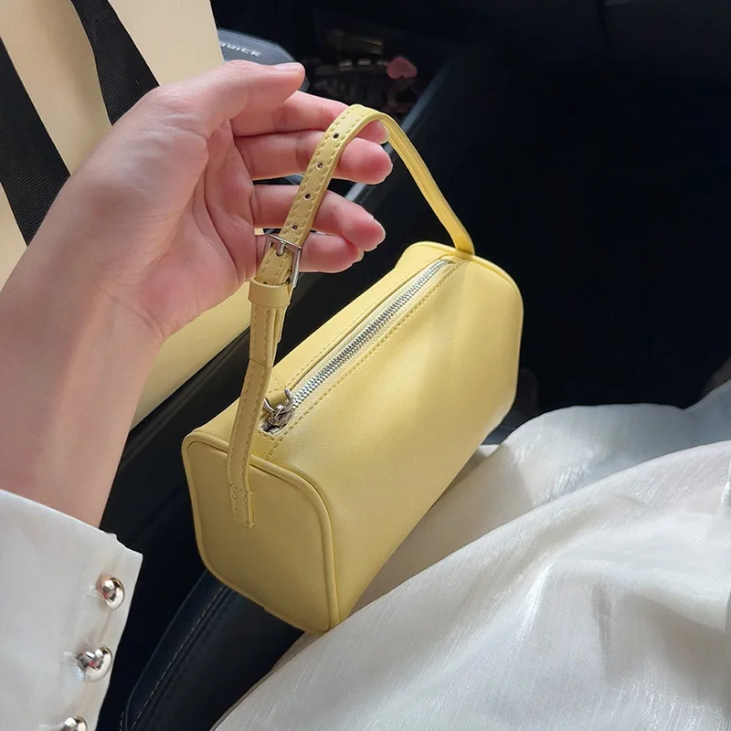 2026 New Women Lychee Pattern Small Pillow Bag Summer Fashion Boston Handbag Single Shoulder Crossbody Bag Small Bag Red Yellow