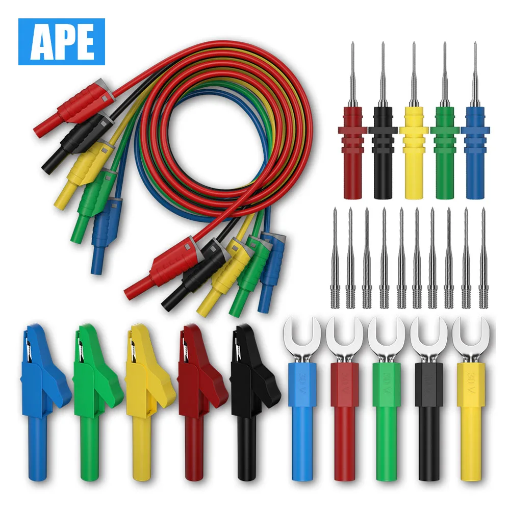 Banana Plug Silicone Teste Leva Kit mm Totalmente Isolado Segurança Envolto Empilhável Banana Plug com Jacaré Crocodilo Clipe Peças