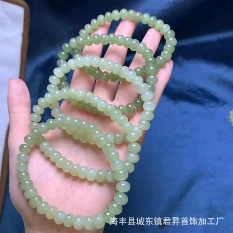 Qinghai And Hotan Jade Abacus Bead Bracelet, Approximately 6X8Mm, With Good Translucency, Suitable Jewelry Making