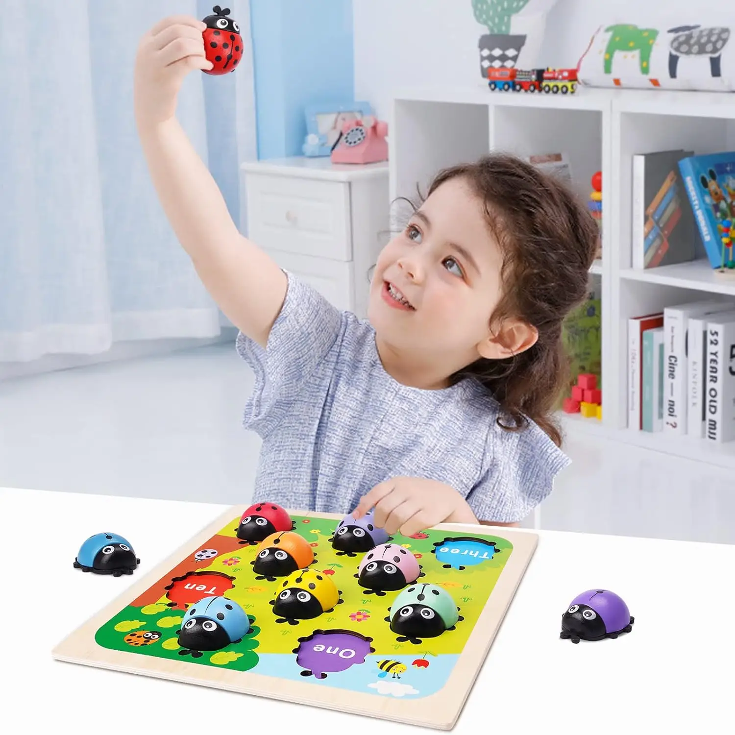 Wooden Counting Ladybugs Montessori Toys for Toddlers Learning Education Toy Puzzle Numbers Matching Math Board Games for Kids