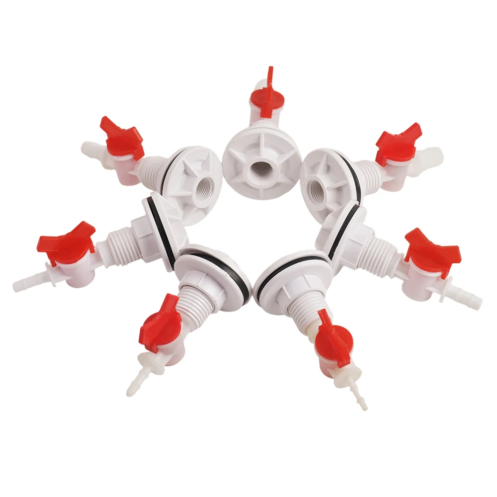 Bulkhead Water Tank Connector with 4/6/8/10/12/16/20mm Barbed Tubing, POM Valve for Aquarium Water Intake and Drainage