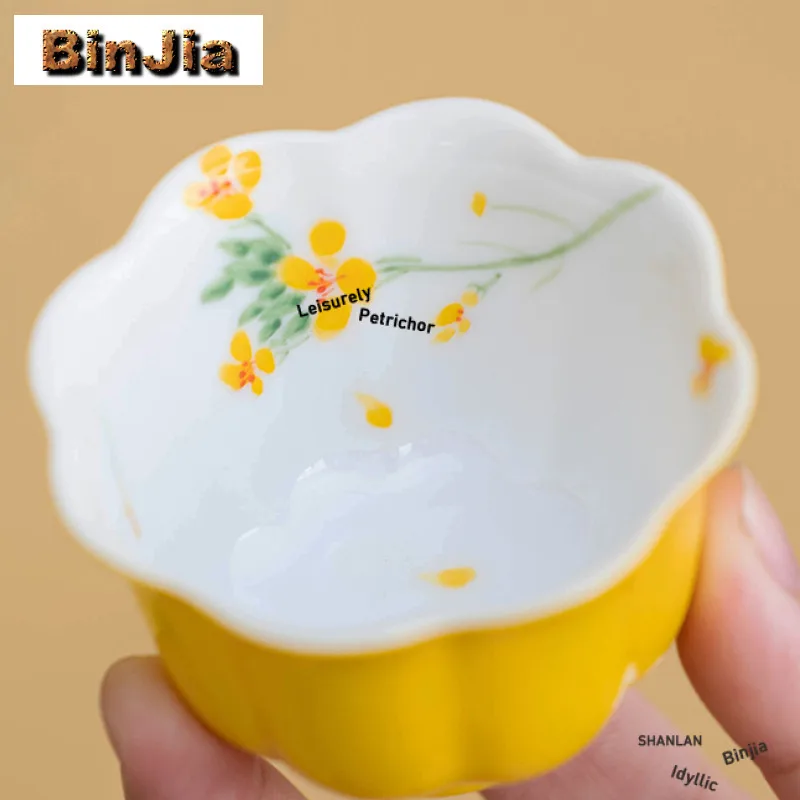 60 مللي رسمت باليد الاغتصاب زهرة فنجان الشاي وعاء الشاي التقليدي لطيف كوب الشاي تذوق كوب شخصي Jianzhan ماستر أكواب خدمات الشاي #3