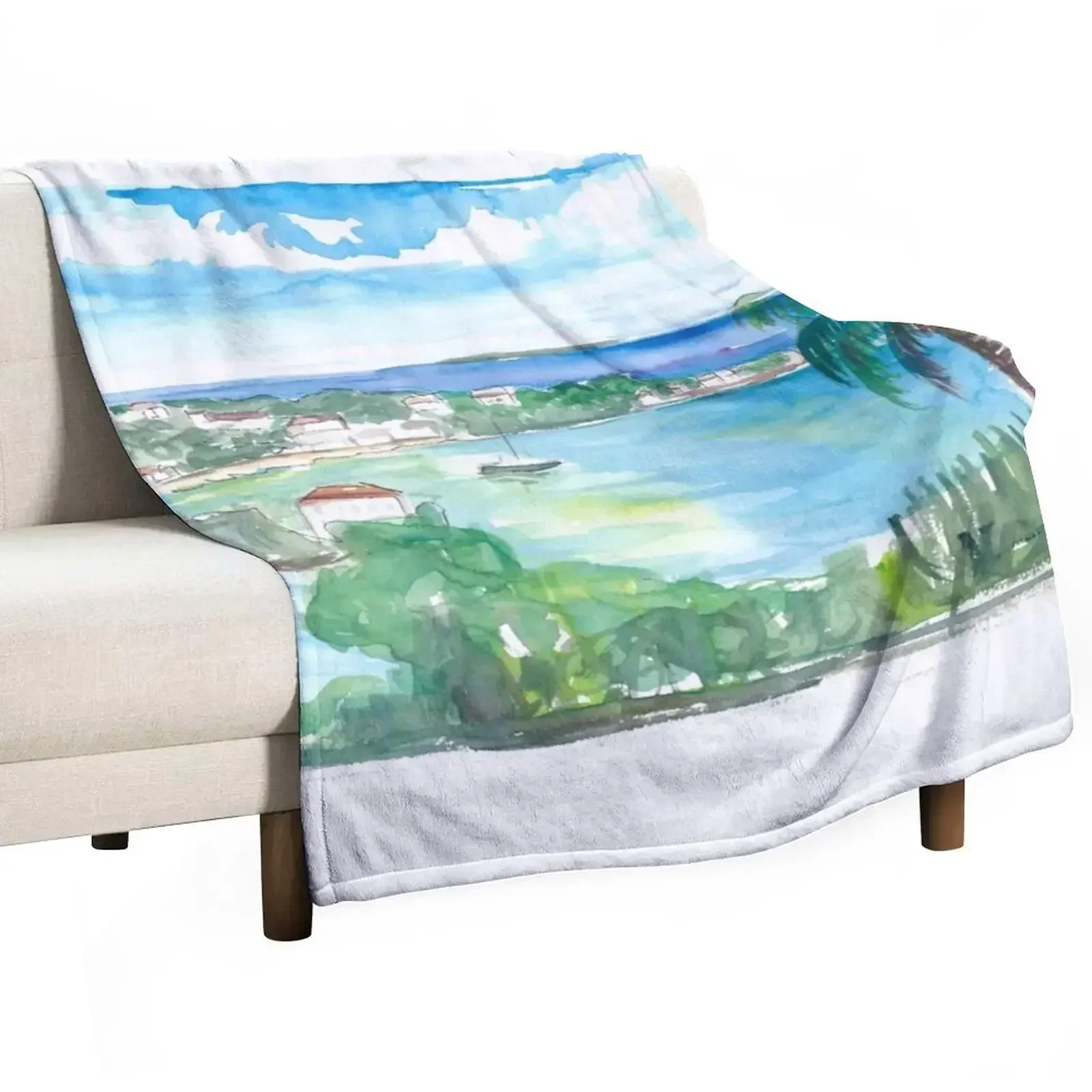 Cruz Bay US Virgin Islands Seaview Scene on Saint John Throw Blanket Weighted Cute Plaid Shaggy Winter beds Blankets