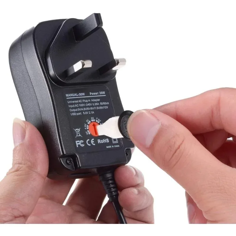 Universal Power Supply with 8 Tips Adapter 3V-12V Black  Adapter for 30W Tablets Cameras USB Charging Other Appliances