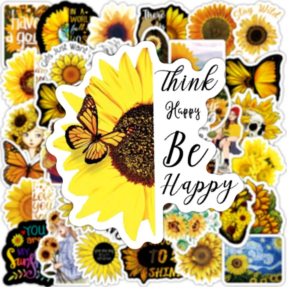 

50/100 шт. желтые наклейки с растениями, украшения книжных полок, настольных компьютеров, чехлов для телефонов, велосипедов, скейтбордов, холодильников