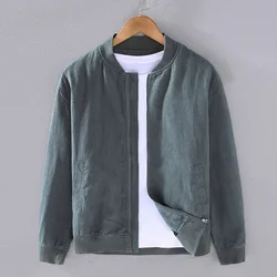 Spring Summer Men's Jackets Daily Male Coats Japanese Retro Baseball Uniforms Solid Stand Collar Zipper Cotton Linen Jacket Man