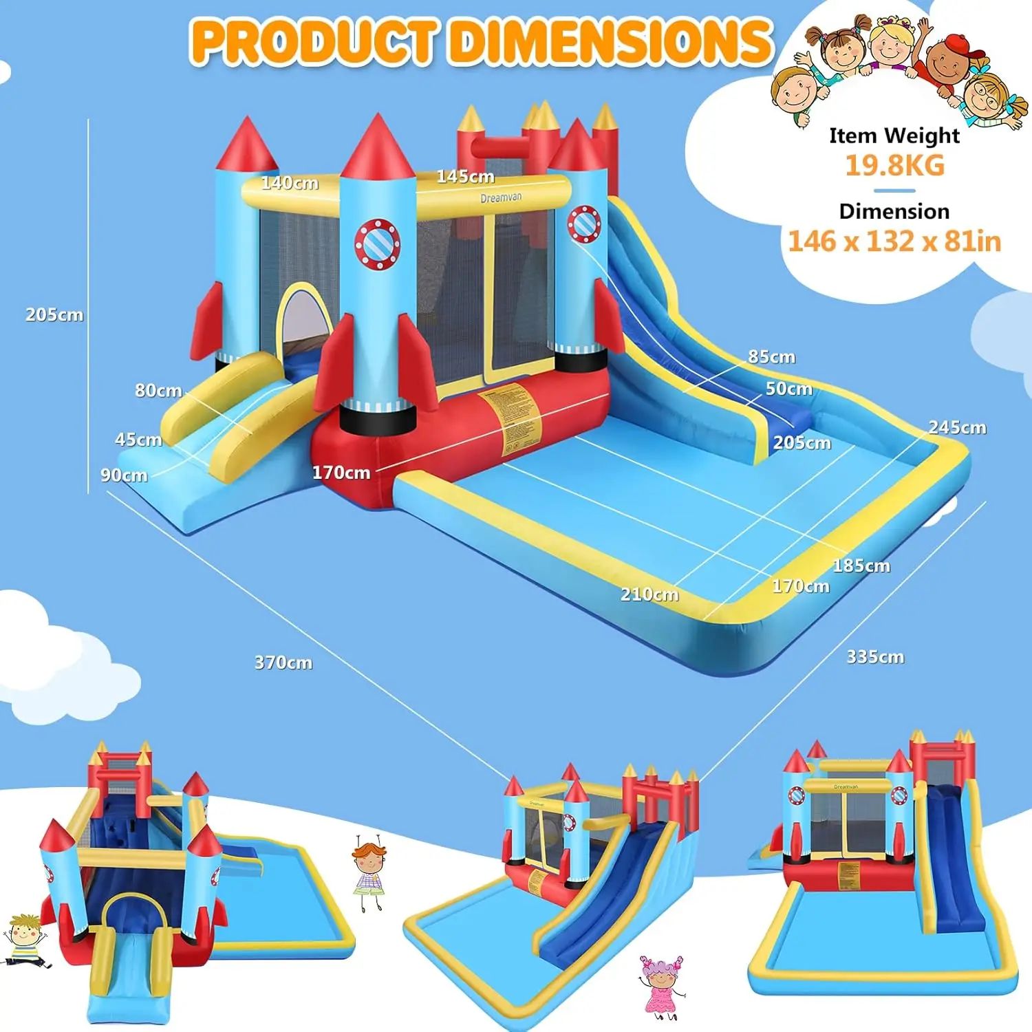 Bounce House dla dzieci 13x11 stóp zewnętrzny dmuchany dom z dmuchawą zamek do skakania ścianką wspinaczkową ze zjeżdżalnią wodną i pluskiem basenu,