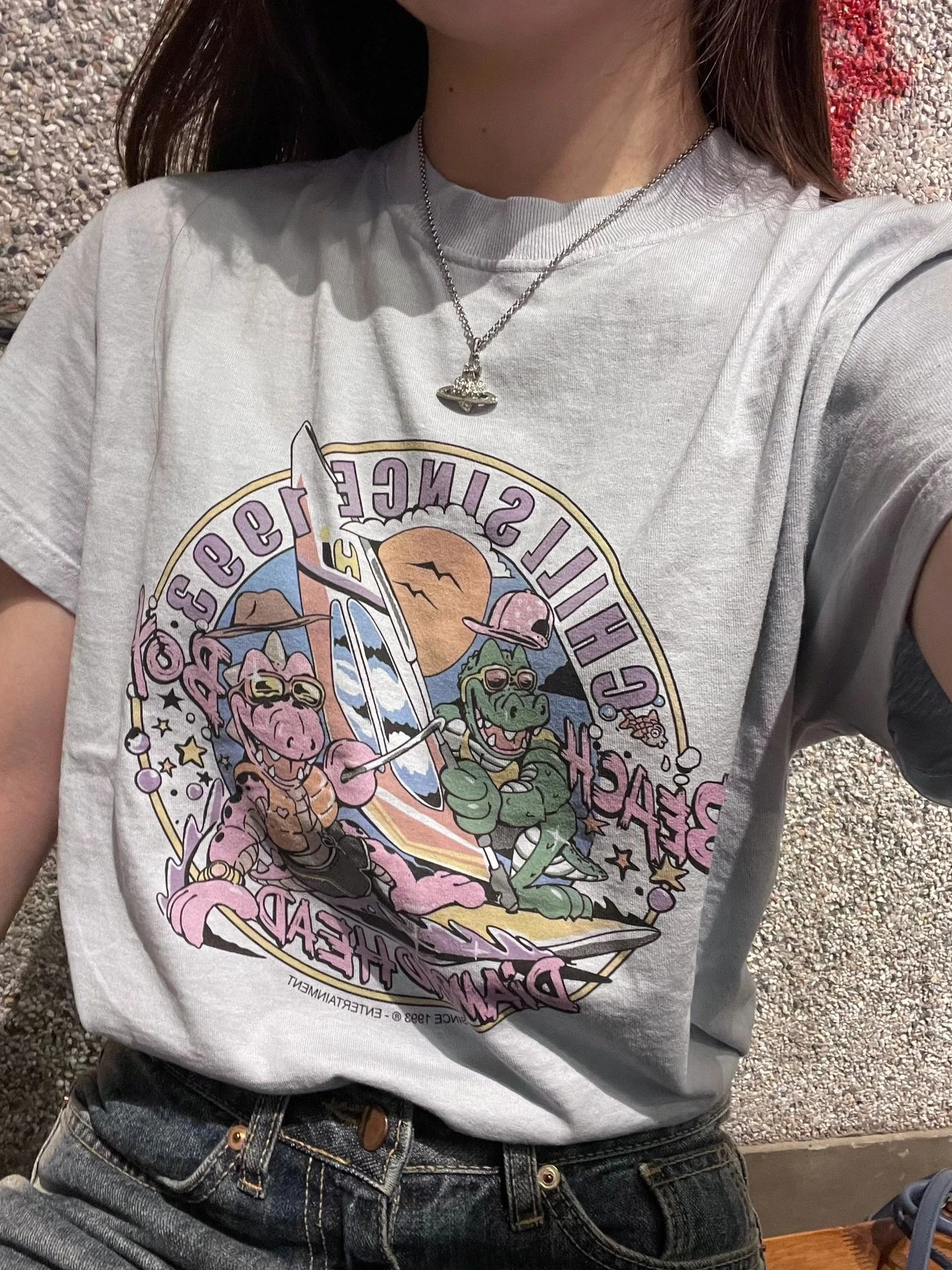 

Женская футболка с круглым вырезом и принтом в стиле ретро-комиксов с изображением американских динозавров, свободного кроя, из хлопка, летняя, Brandy Girl BM Fashion