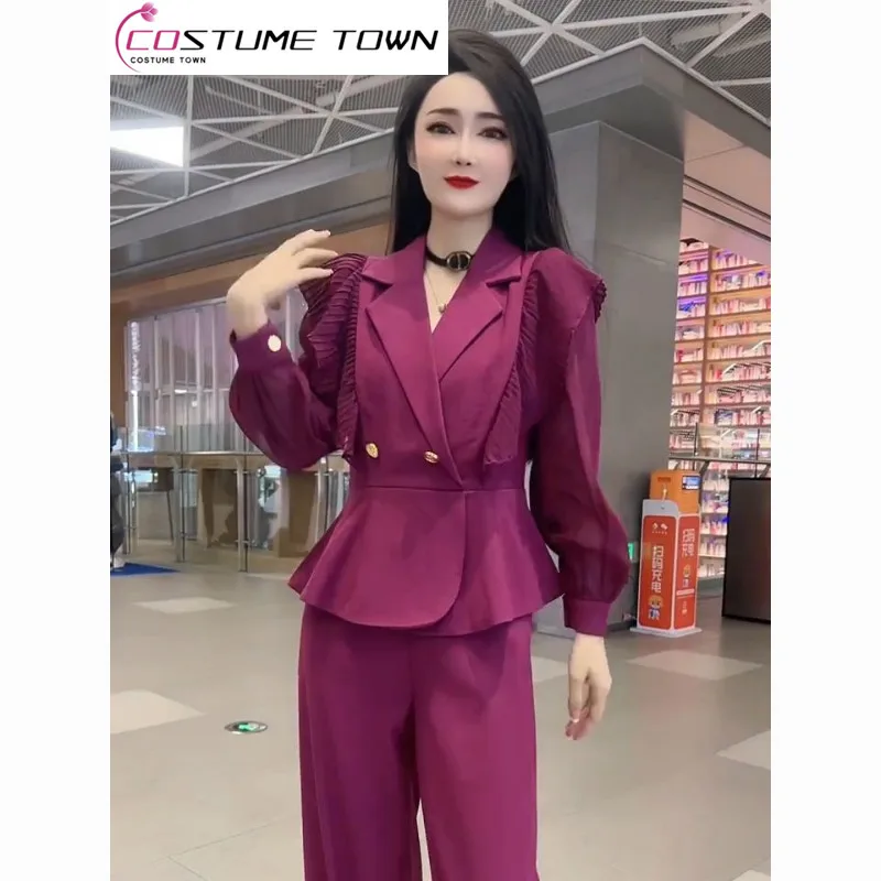

Fashionable Royal Sister Style Style Design Sense Slim Fit Slim Top High Waist Wide Leg Pants 2023 Spring Two Piece Set for Wome