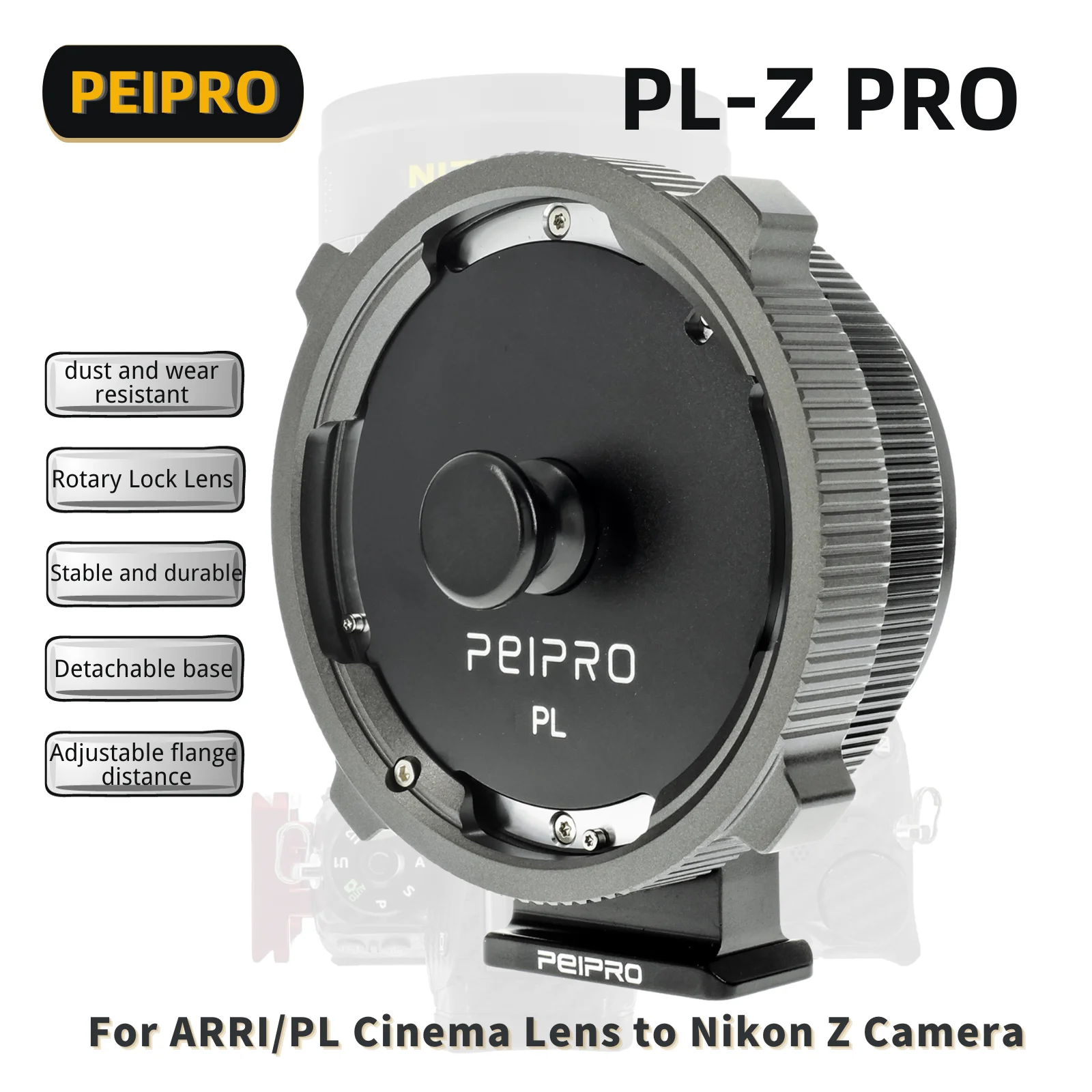 

PEIPRO PL-NZ Pro Lens Adapter Converter Compatible with ARRI/PL Mount Lens to Nikon Z Mount Full Frame Cameras Z8/Z9/Z6/Z7/Z50