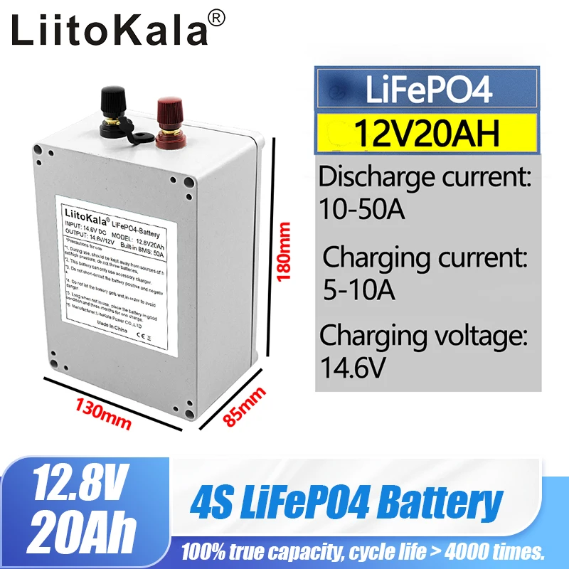 LiitoKala 12V 20Ah LiFePo4 Battery Lithium Iron Phosphate 12V 24V LiFePo4 Rechargeable Battery for Kid Scooters Boat Motor