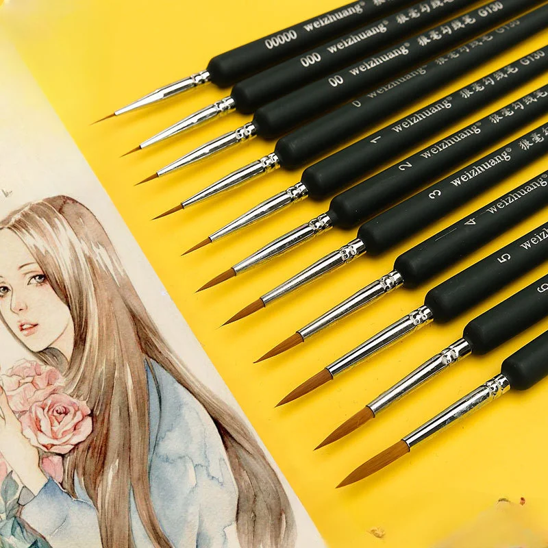 11Pcs/Set Hook Line Pen For Watercolor Oil Painting Extra Fine Soft Wolf Hair Hand Brush Gouache Acrylic Nail Art  Drawing