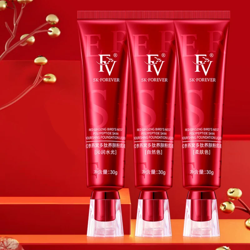 FV – fond de teint en Ginseng rouge, 30g, Polypeptide, nourrissant pour la peau, liquide, correcteur de maquillage longue durée, contrôle du sébum