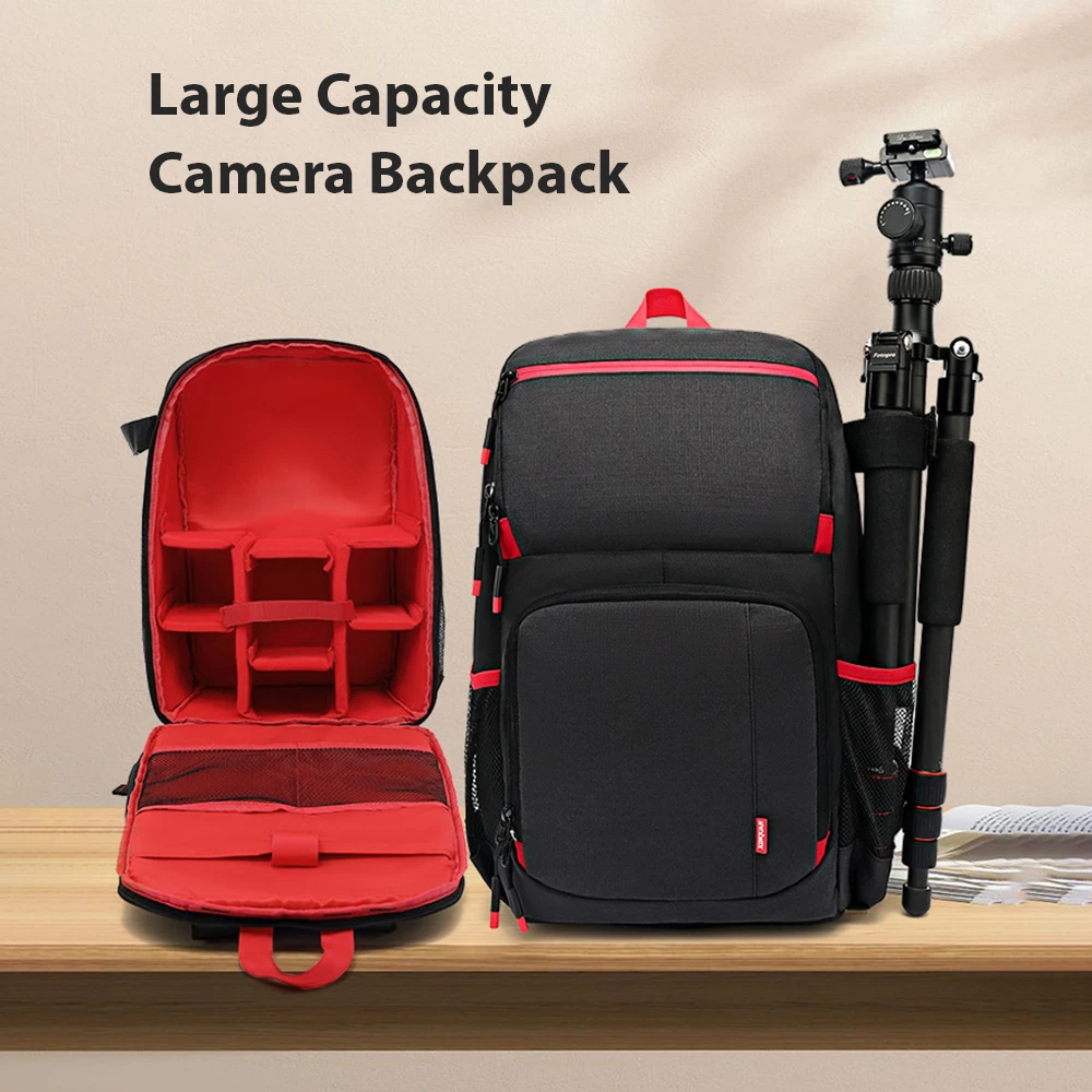 Camera Backpack Water-resistant Camera Bag Photography Backpack Large Capacity Camera Case with Tripod Holder 15.6 Inch Laptop
