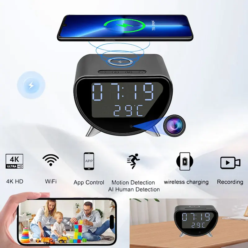 mini-sveglia-con-caricabatterie-wireless-videocamera-4k-hd-wifi6-display-della-temperatura-telecamere-di-sorveglianza-con-rilevamento-del-movimento