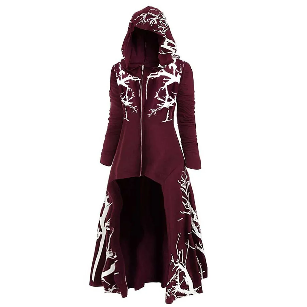 

Long Sleeve Gothic Hooded Dress for Women Autumn Winter Casual Loose Fit Coat with Irregular Hemline Suitable for Daily Wear