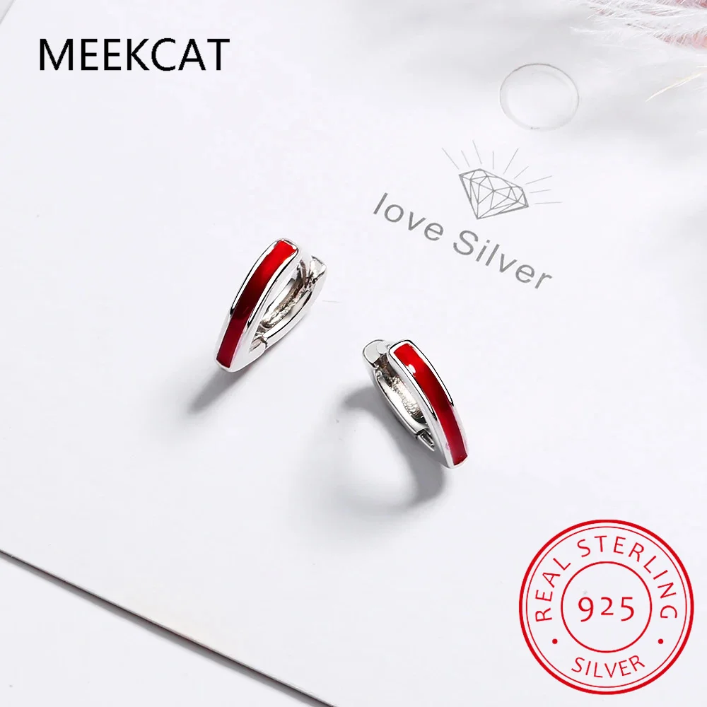 حقيقي 925 فضة حافة حمراء صغيرة القلب هوب أقراط للمرأة مجوهرات جديدة العصرية هوجيز FQL20407 #3