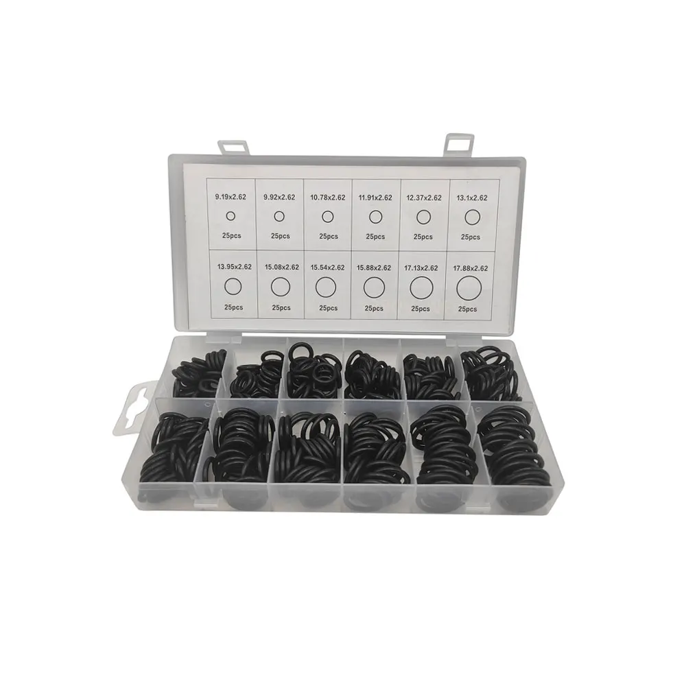 

300PCS Rubber O Ring Oil Resistance O-Ring Washer Gasket Seals Watertightness Assortment Different Size with Plastic Box Kit Set