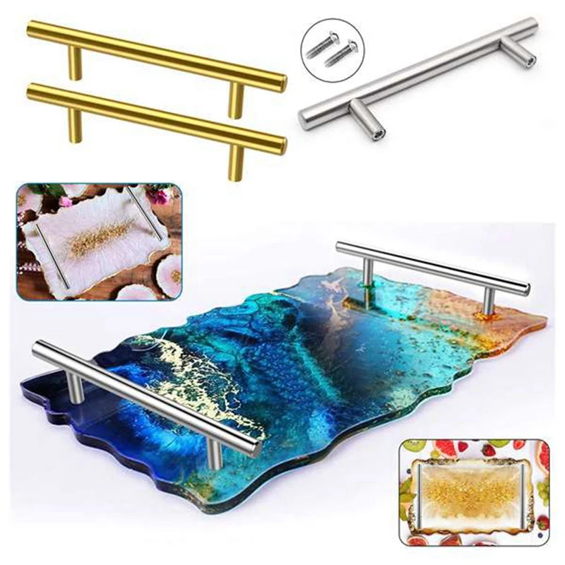 8PCS Silver Resin Tray Molds Handles Epoxy Tray Handles Hardware Stainless Steel For Silicone Serving Tray Handles CNIM Hot