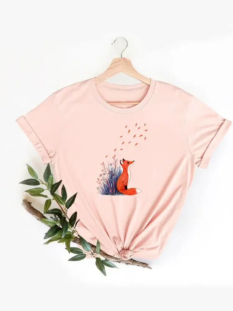 Watercolor Wild Animal Trend Cute Clothing Summer Top Basic Women Clothes Fashion Short Sleeve Print T Shirt Tee Graphic T-shirt