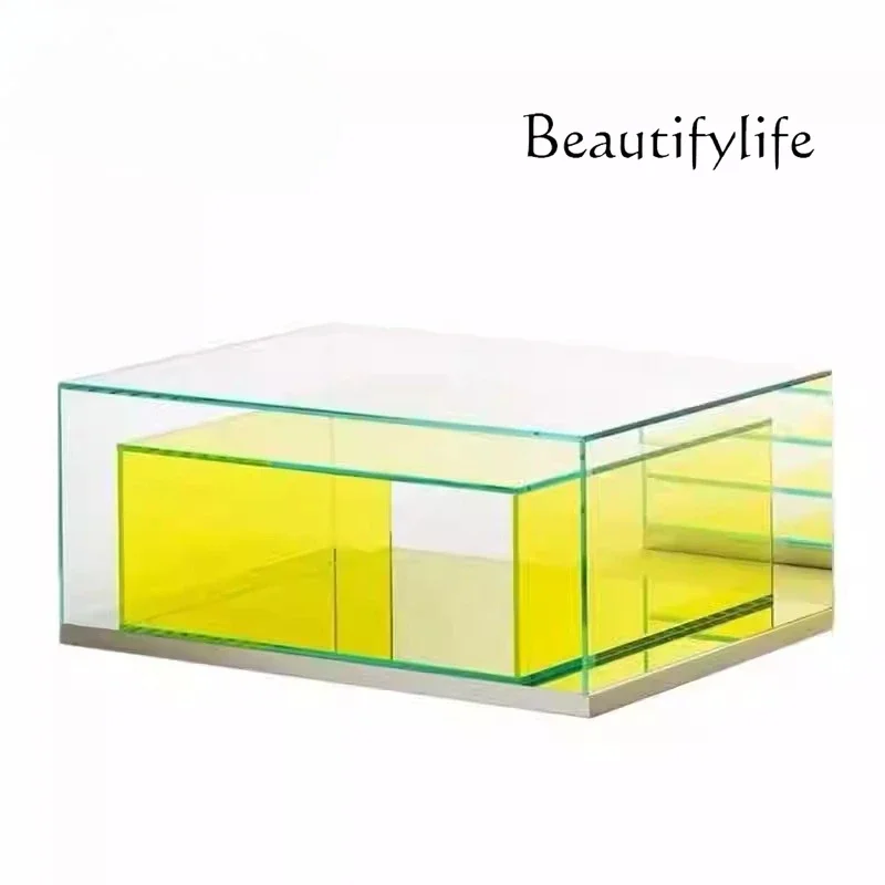

Simple Italian coffee table square bedside table stained glass storage display case