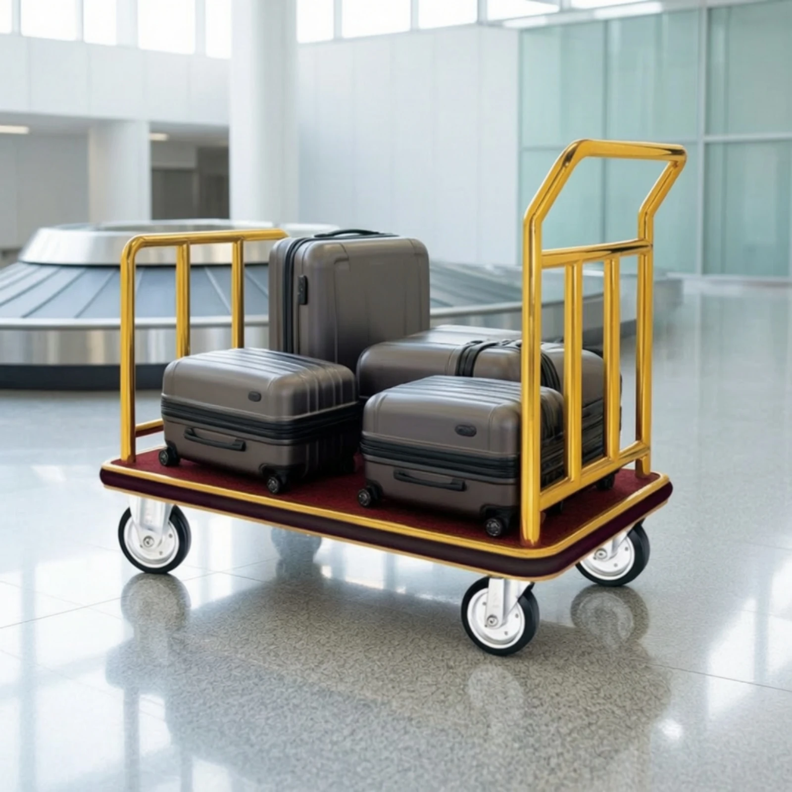 Hotel Luggage Cart Stainless Steel Luggage Cart with Casters Baggage Trolley Rust Resistant Platform Truck Deluxe for Hotels