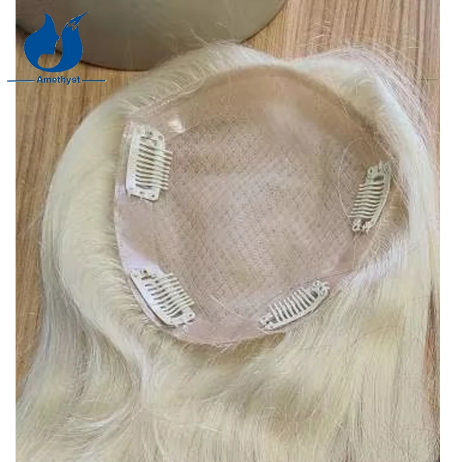 Amatista recta Ombre mujer Base de seda pelo Topper Clip en cabello Remy europeo resaltar postizos rubios cabello humano virgen