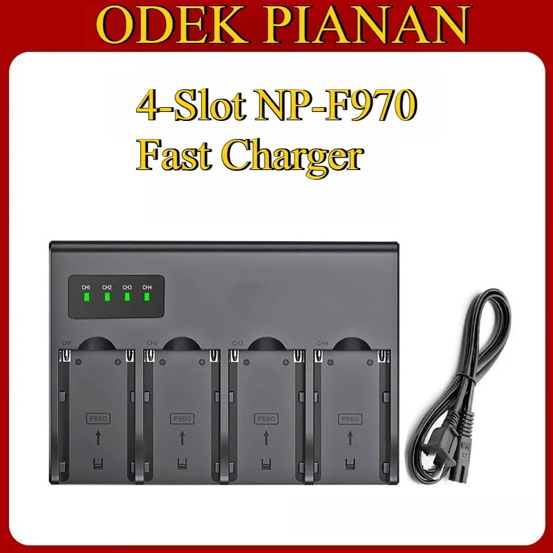 

4-Slot NP-F970 Fast Charger for Sony NP-F550/NP-F750/NPF Series Batteries - Quick Charge with LED Display Overload Protection