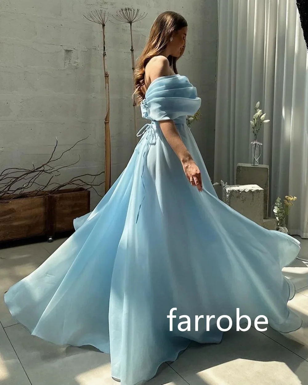 Customized Exquisite Organza Pleat A-line Off-the-shoulder Long Dresses Evening Dresses Modern Style Pastrol Unisex Chinese Styl