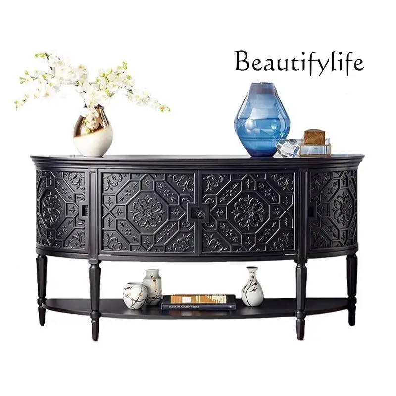 

French entrance entrance household retro style antique style locker apartment living room solid wood carving flower cabinet