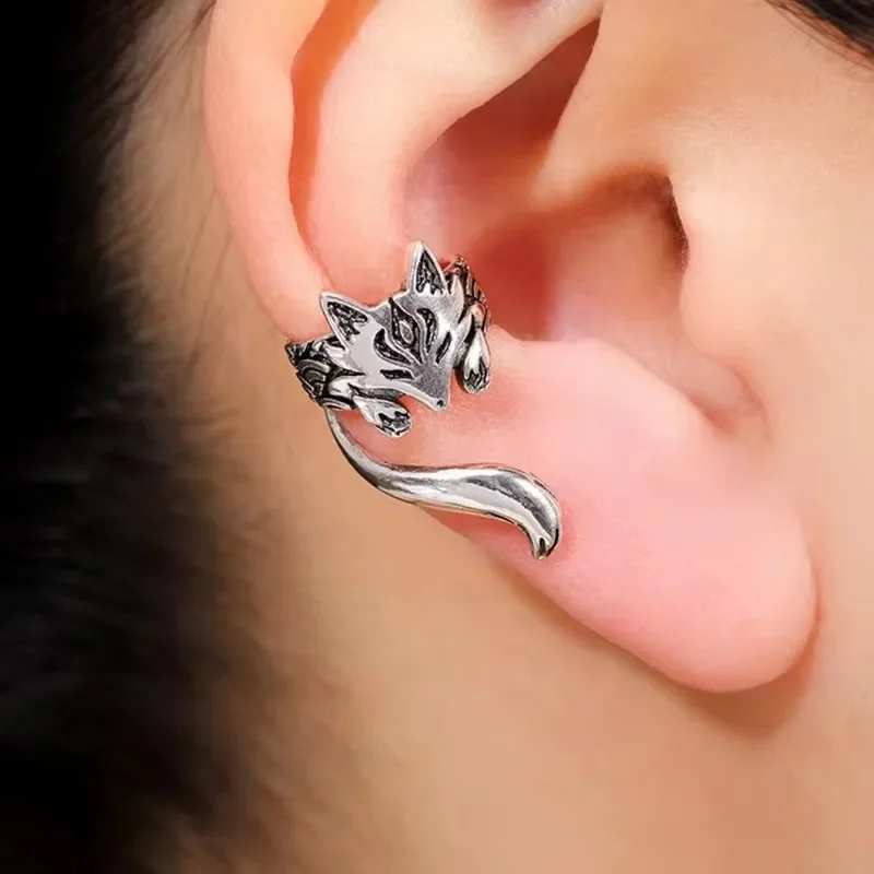 New Trendy Fox Shape Clip Earrings for Women Antique Silver Color 2023 Ear Cuff Earrings Girl Statement Jewelry Drop Ship