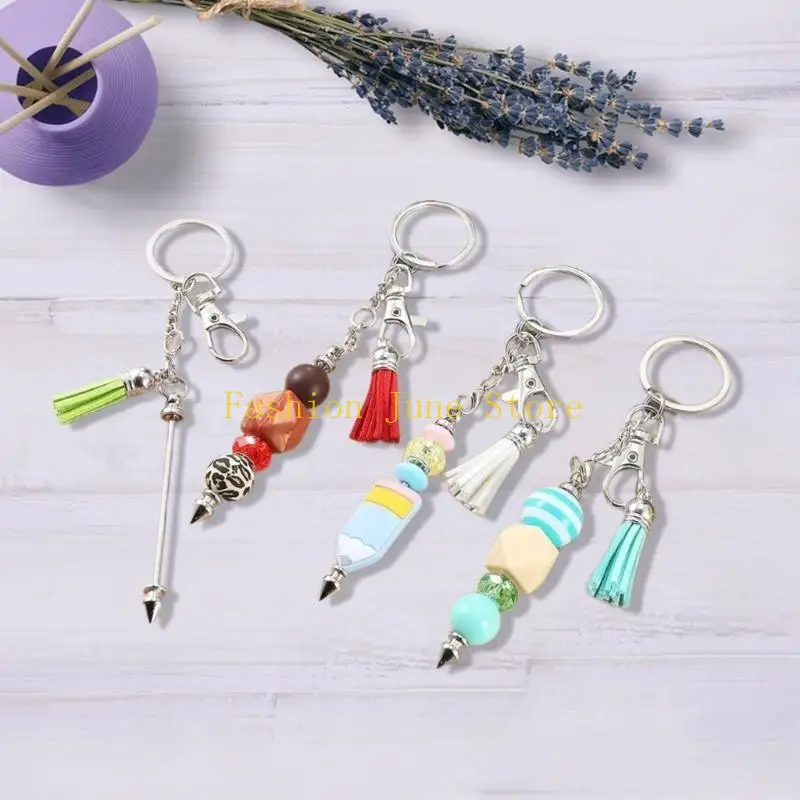 N5KA Pack of 10 Unique Metal Blank Rod Keychain Beaded Stringing Option Keyrings