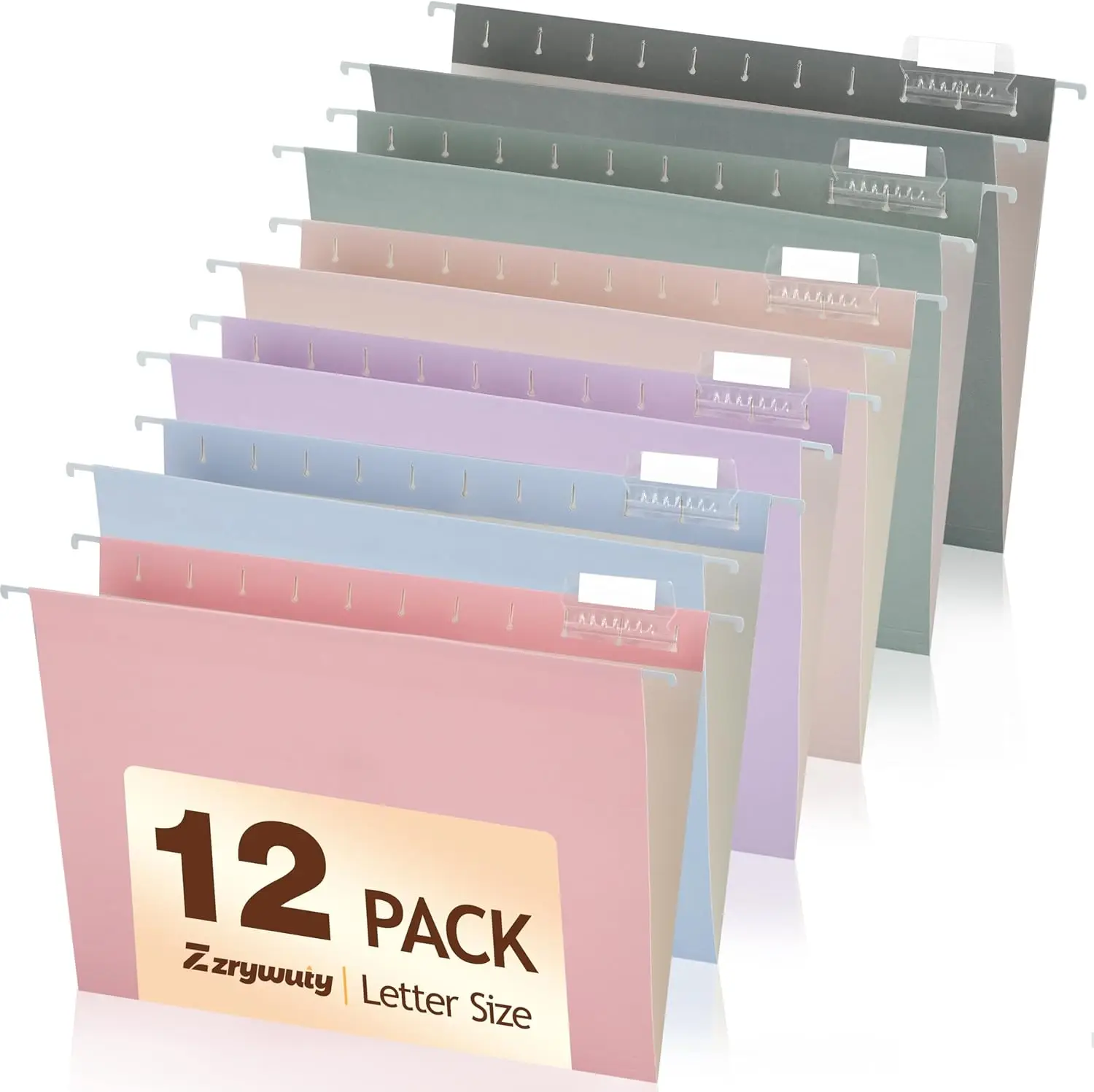 Hanging File Folders Letter Size, 12-Pack Hanging File Folder with 1/5-Cut Tabs, Pastel File Folders Hanging Organizers for Filing Cabinet, Bulky Files & Medical Charts