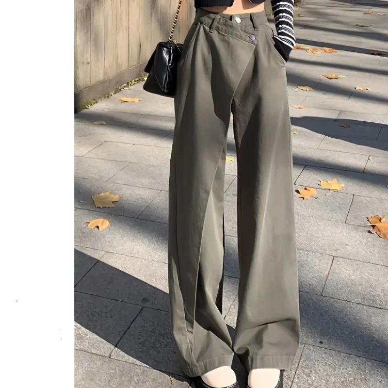 

Spring Autumn New Fashion Elegant High Waist Solid Color Casual Versatile Western Commuting Wide Legs Loose Clothing Women Pants