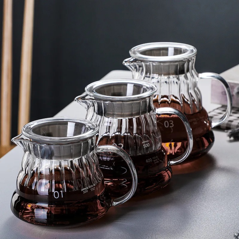 360ml600ml800ml Glass Pour Over Coffee Maker Cloud Kettle Heat Reasistance 120 Degree Coffee Sharing Pot Drip Filter for Barista