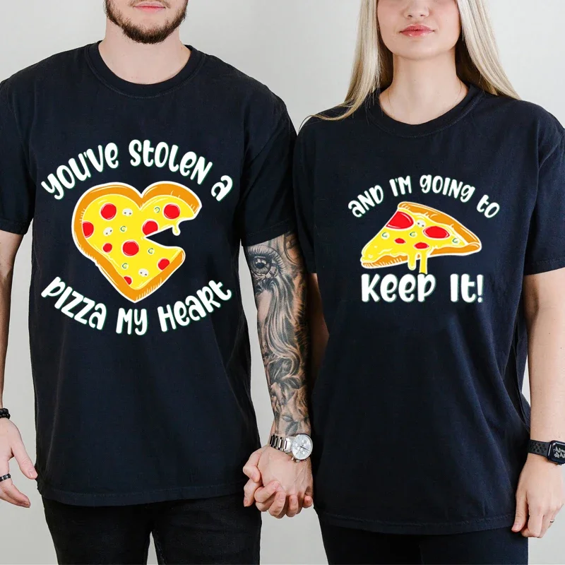 Y2k Fashion T-Shirt Funny Matching Couple T-Shirt Graphic You’ve Stole A Pizza My Heart and I’m Going To Keep It Casual Tops