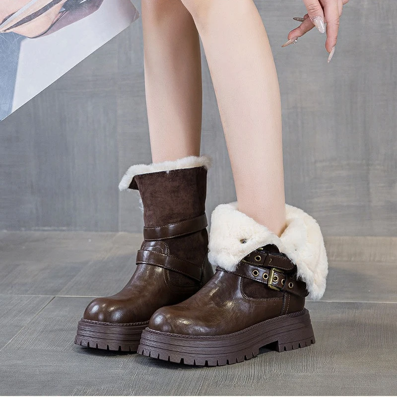 CICIYANG المرأة أحذية الثلوج 2025 شتاء جديد منصة فارس الأحذية جلد طبيعي الإناث المضادة للانزلاق الجوارب حذاء من الجلد #4