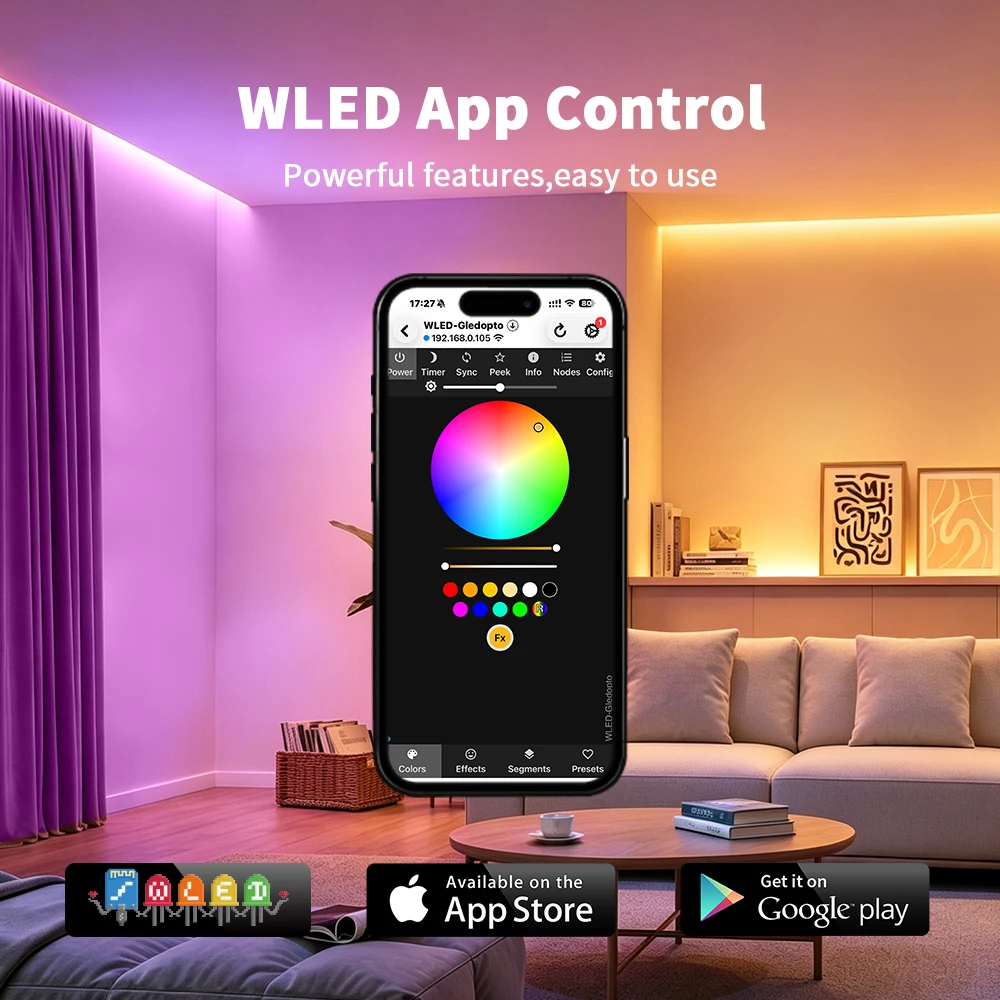 GLEDOPTO AeX2gis WLED Digital Smart Controller Dual Relay Fuse 20A High Current WLED APP Control PDM Mic Audio-Reactive
