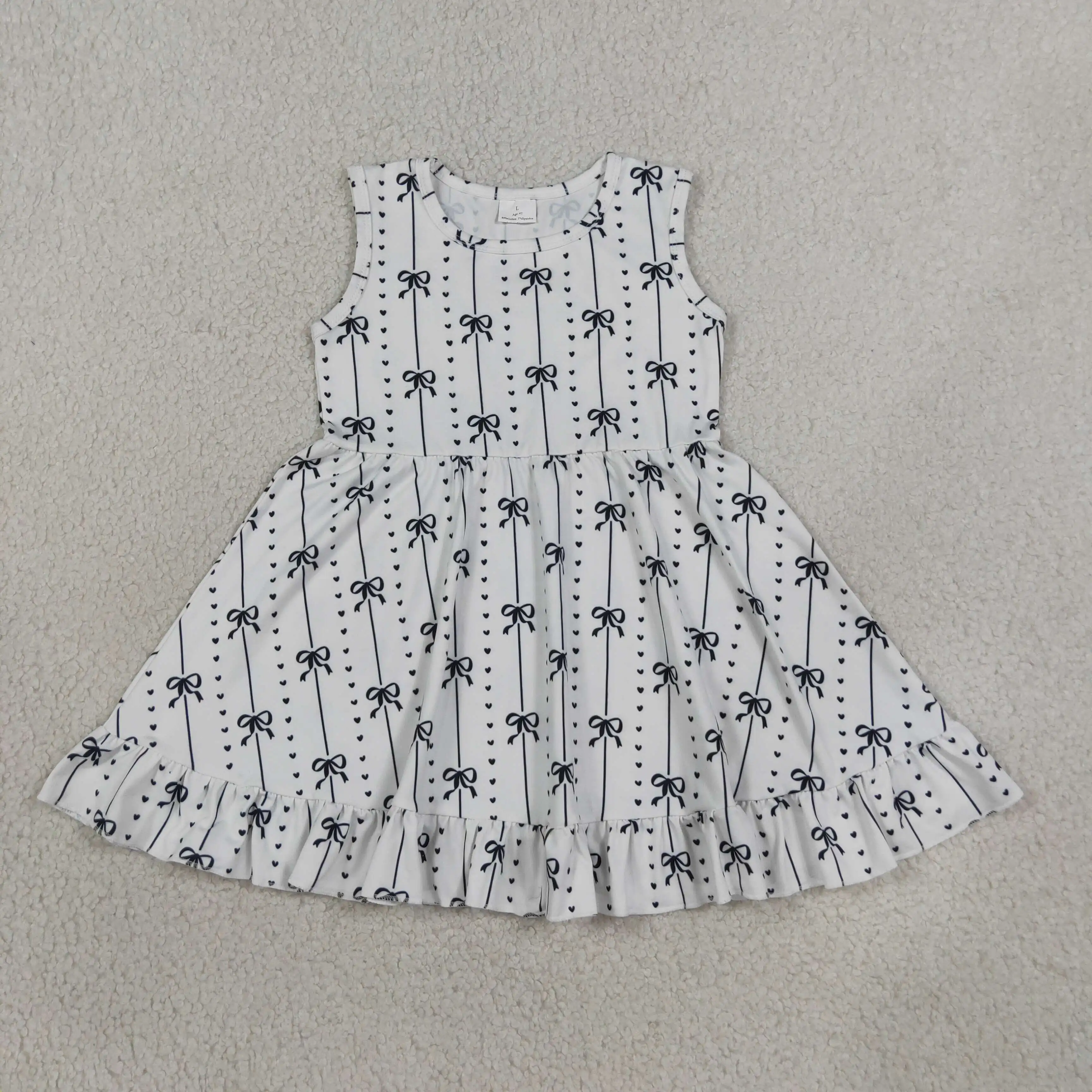Wholesale Girls Sleeveless Bows Stripes Knee Length Dress Children Baby Girl Hearts Clothes Kids Toddler Summer Clothing