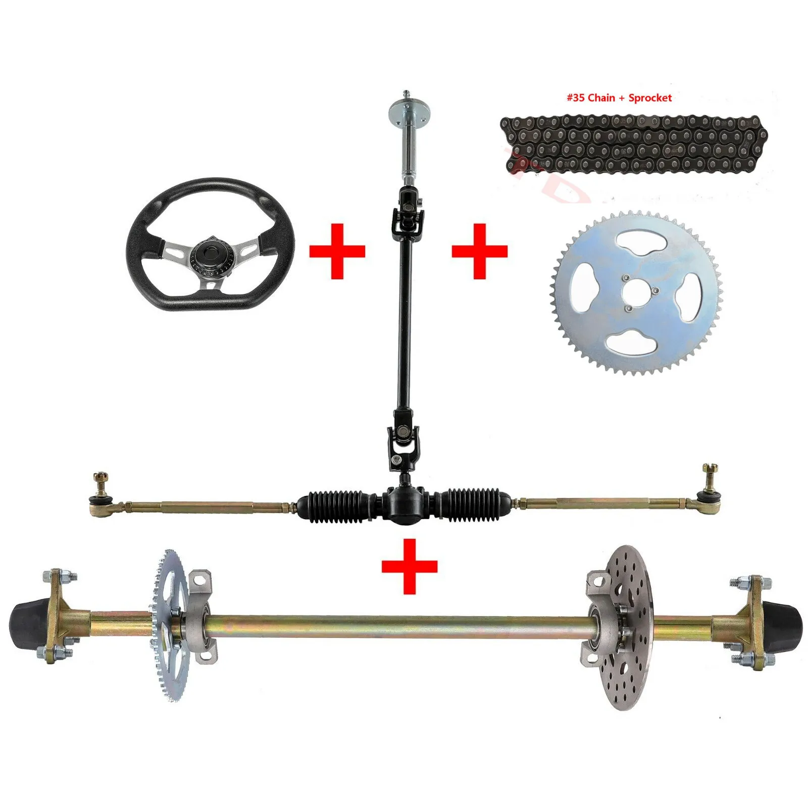 

TDPRO 29" 740mm Go Kart Rear Axle Kit Brake Hub Disc Rotor 35 Chain Sproket Drift Trike Cart Go Kart Wheel Hub Set Assembly
