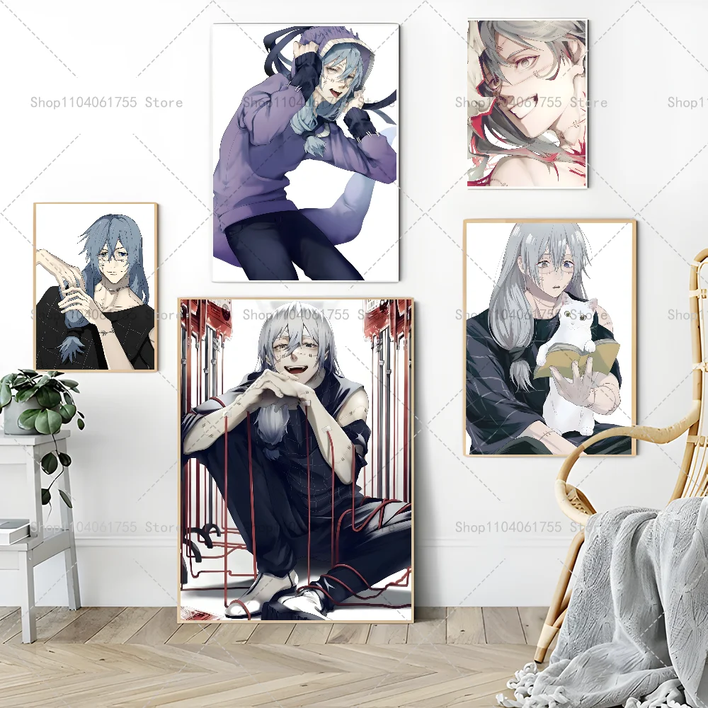 1PC Anime Jujutsu Kaisen Mahito Poster Self-adhesive Art Waterproof Paper Sticker Coffee House Bar Room Wall Decor